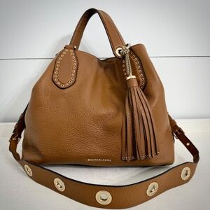 Michael Kors Brooklyn Leather Tassel  Grommet Satchel Tote Bag Purse in Acorn